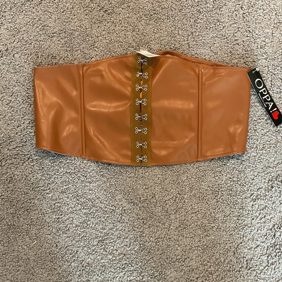 OPPA Brown Pleather Stretchy Wide Corset Bustier Eyelet Belt Y2K Gift sz 2X, NWT - Picture 2 of 4